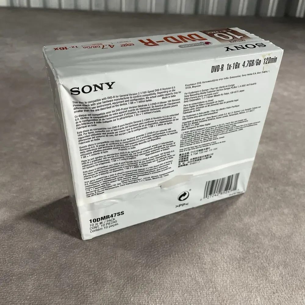 Sony DVD-R 10 Pack, 120min 4.7 GB AccuCORE w/ Hard Cases - Brand New Sealed